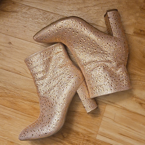 Top Moda Women's High Heel Rhinestone Bling Booties Rose Gold Ankle Boots - Picture 4 of 5
